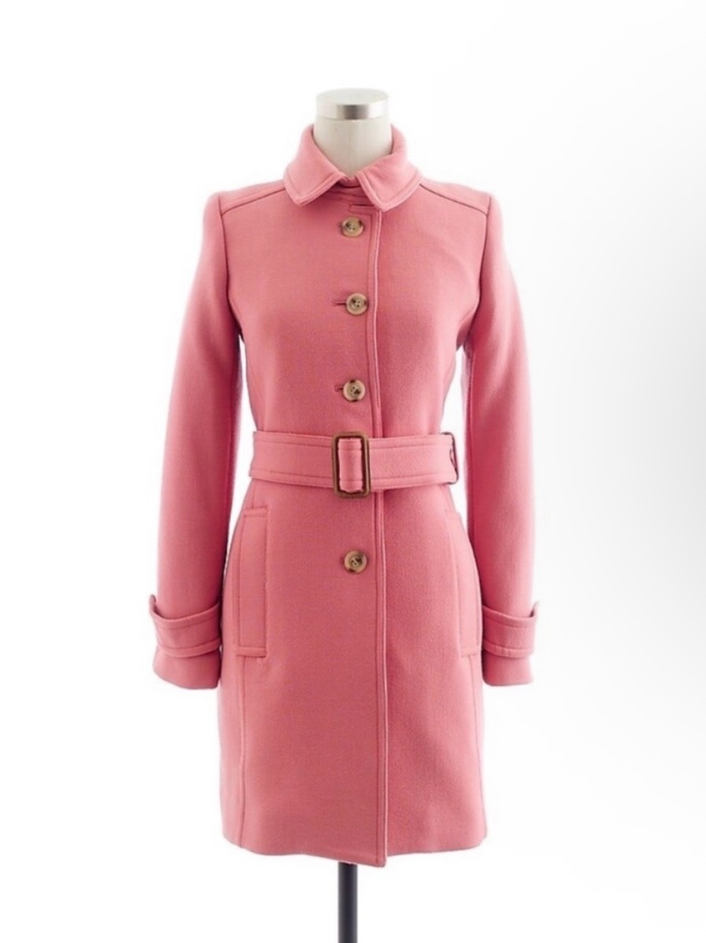 J. Crew Pink Belted Wool-Blend Double Cloth Coat